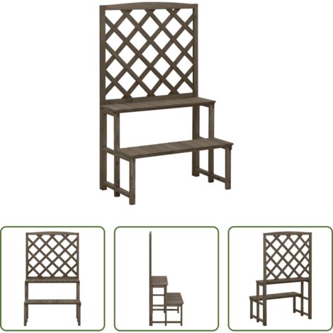 vidaXL Macetas -  Soporte de plantas y enrejado madera de abeto gris 70x42x115 cm