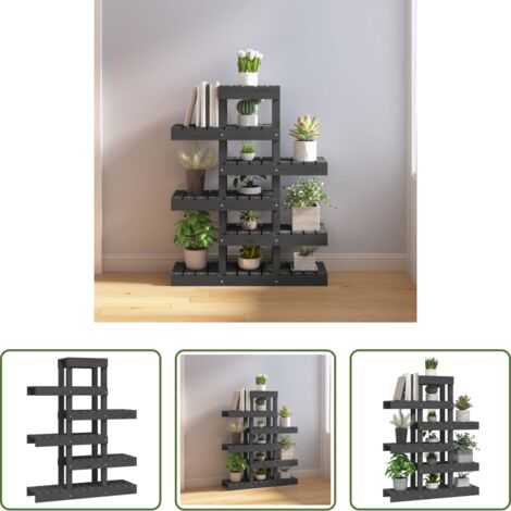 vidaXL Macetas -  Soporte para plantas madera maciza pino gris 85x25x109,5 cm