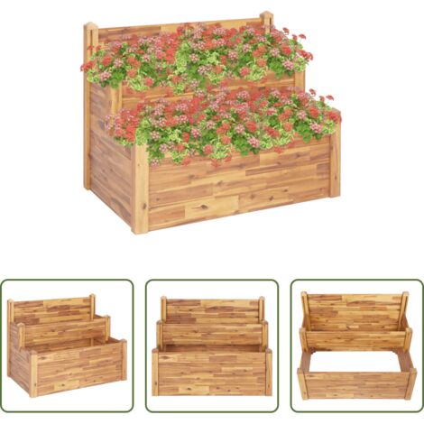 vidaXL Macetero de acacia -  Jardinera de 2 niveles madera maciza de acacia 110x75x84 cm