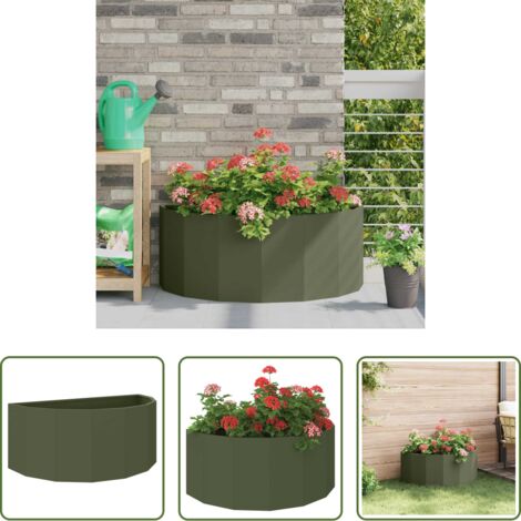 vidaXL Macetero de acero -  Jardinera Verde Oliva 90 x 45 x 35 cm Acero