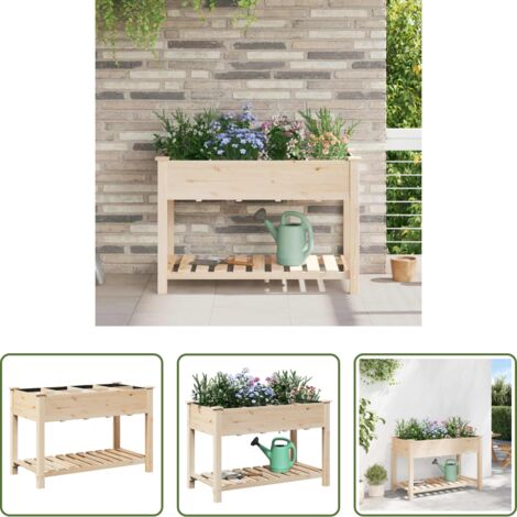 vidaXL Macetero de madera -  Macetero de Jardín con estante Beige 115 x 59 x 76,5 cm