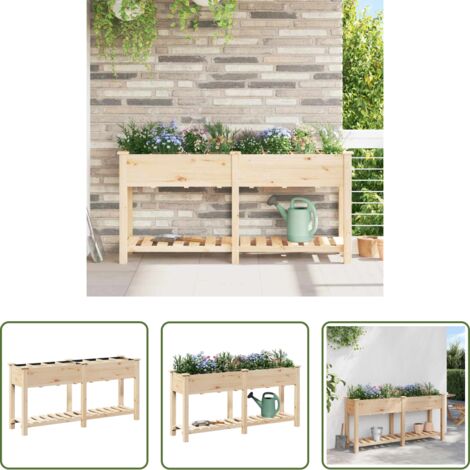 vidaXL Macetero de madera -  Macetero de Jardín con estante Beige 161,5 x 45 x 76,5 cm
