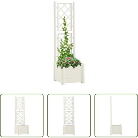 vidaXL Macetero exterior -  Jardinera con enrejado PP blanco 43x43x142 cm