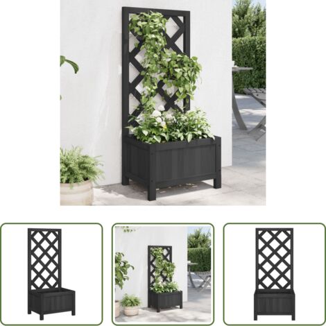 vidaXL Macetero exterior -  Jardinera enrejada madera maciza de abeto negra