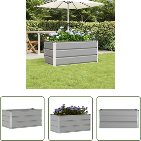 vidaXL Macetero exterior -  Jardinera Gris Claro 100 x 50 x 45 cm Acero Galvanizado