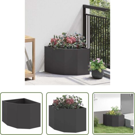 vidaXL Macetero exterior -  Macetero de Esquina Negro 45 x 45 x 35 cm Acero