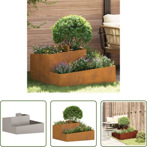 vidaXL Macetero exterior -  Macetero de Jardín Marrón 80 x 80 x 50 cm Acero autopatinable
