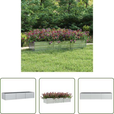 vidaXL Macetero para balcones -  Arriate de acero galvanizado plateado 240x80x45 cm