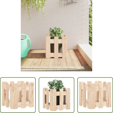 vidaXL Macetero para jardín -  Jardinera con diseño de valla madera maciza de pino 30x30x30 cm