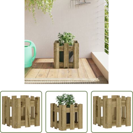 vidaXL Macetero para jardín -  Jardinera diseño de valla madera de pino impregnada 30x30x30 cm