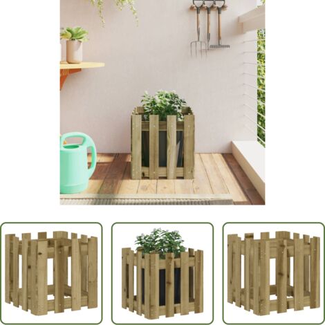 vidaXL Macetero para jardín -  Jardinera diseño de valla madera de pino impregnada 40x40x40 cm