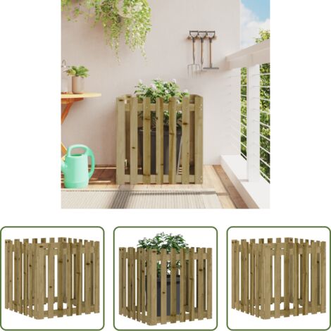 vidaXL Macetero para jardín -  Jardinera diseño de valla madera de pino impregnada 70x70x70 cm
