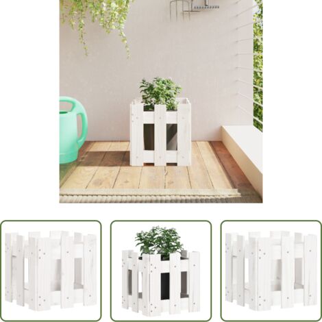 vidaXL Macetero para jardín -  Jardinera diseño de valla madera maciza pino blanca 30x30x30 cm