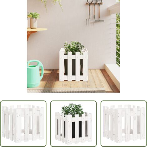 vidaXL Macetero para jardín -  Jardinera diseño de valla madera maciza pino blanca 40x40x40 cm