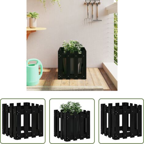 vidaXL Macetero para jardín -  Jardinera diseño de valla madera maciza pino negra 40x40x40 cm