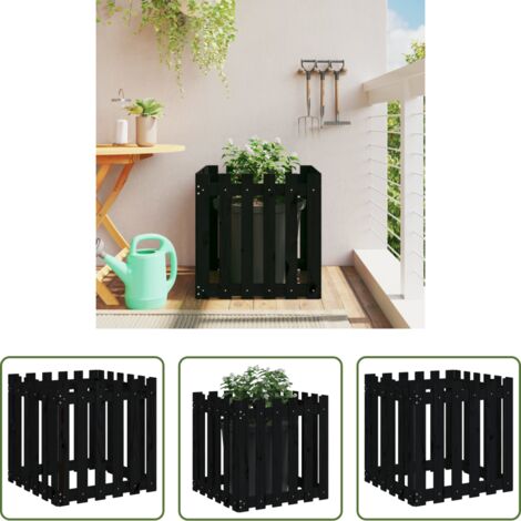 vidaXL Macetero para jardín -  Jardinera diseño de valla madera maciza pino negra 60x60x60 cm