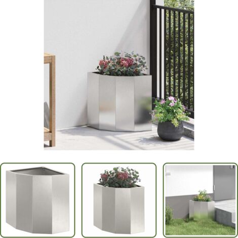 vidaXL Macetero para terraza -  Macetero de Esquina Plateado 30 x 30 x 35 cm Acero inoxidable