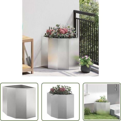 vidaXL Macetero para terraza -  Macetero de Esquina Plateado 45 x 45 x 50 cm Acero inoxidable