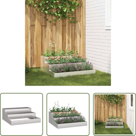 vidaXL Macetero plateado -  Macetero de Jardín Plateado 90 x 90 x 35 cm Acero inoxidable