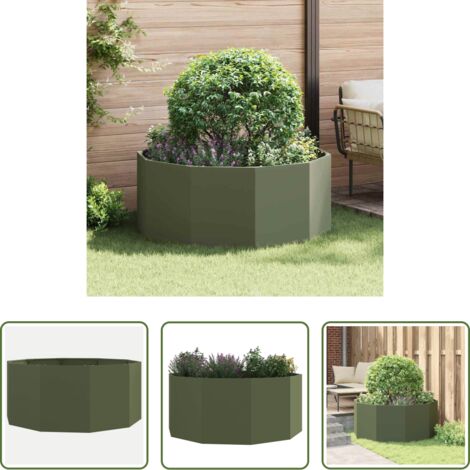vidaXL Macetero redondo -  Jardinera Verde Oliva 120 x 120 x 50 cm Acero