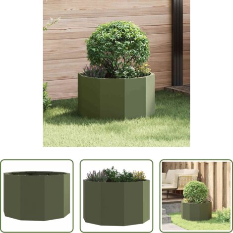 vidaXL Macetero redondo -  Jardinera Verde Oliva 60 x 60 x 35 cm Acero