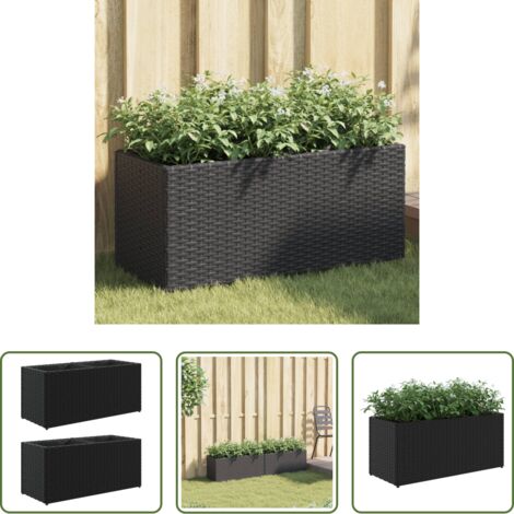 vidaXL Maceteros de ratán sintético -  Jardineras con 2 maceteros 2 uds ratán PE negro 72x30x32 cm