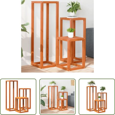 vidaXL Maceteros -  Soportes para plantas 3 piezas madera maciza pino marrón cera