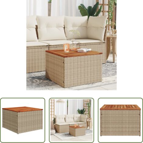 vidaXL Madera acacia -  Mesa de jardín ratán sintético madera acacia beige 55x55x37 cm