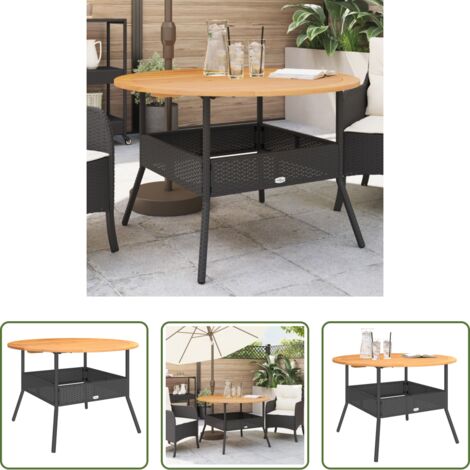 vidaXL Madera acacia -  Mesa de jardín superficie madera acacia ratán negro Ø110x71 cm