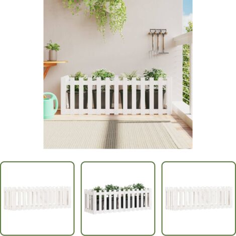 vidaXL Madera -  Arriate elevado jardín con valla madera pino blanco 150x50x50cm
