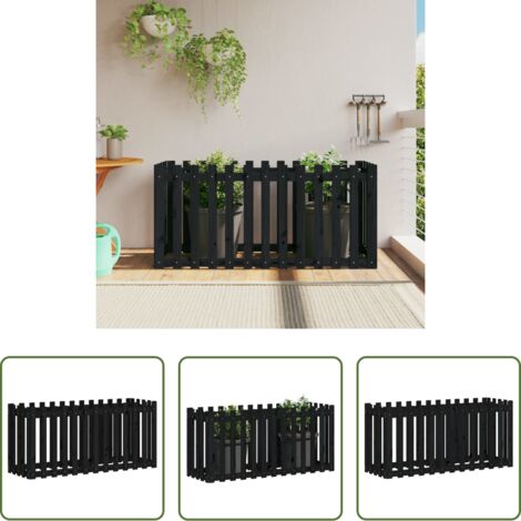 vidaXL Madera -  Arriate elevado jardín con valla madera pino negro 150x50x70cm