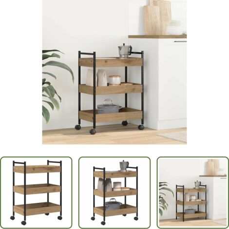 vidaXL Madera artesanal - Carro de Cocina Roble artesanal 50 x 30 x 70 cm