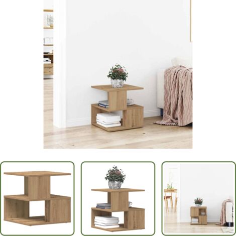 vidaXL Madera artesanal -  Mesa lateral con estante Roble artesanal 30 x 30 x 55 cm