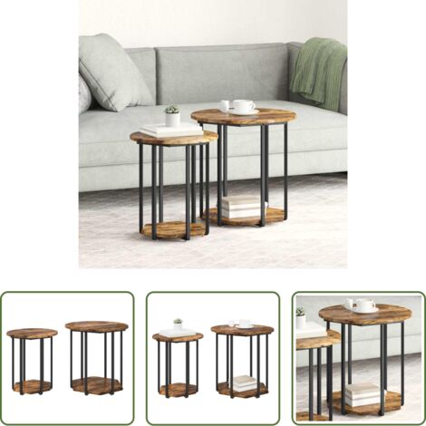 vidaXL Madera -  Conjunto de mesas auxiliares con estante 2 pcs Marrón
