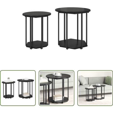 vidaXL Madera -  Conjunto de mesas auxiliares con estante 2 pcs Roble Negro