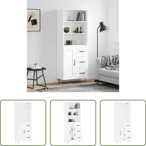 vidaXL Madera contrachapada -  Aparador alto madera contrachapada blanco 69,5x34x180 cm