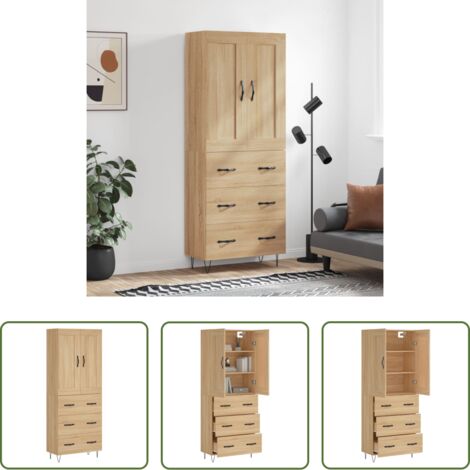 vidaXL Madera contrachapada -  Aparador alto madera contrachapada color roble 69,5x34x180 cm