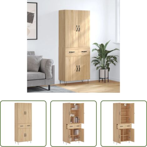 vidaXL Madera contrachapada -  Aparador alto madera contrachapada color roble 69,5x34x180 cm