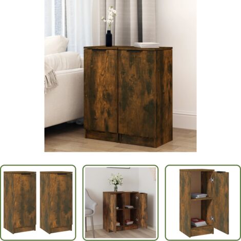 vidaXL Madera contrachapada -  Aparadores 2 uds madera contrachapada roble ahumado 30x30x70 cm