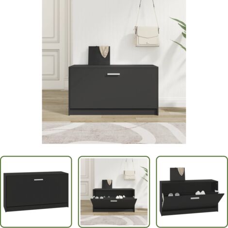 vidaXL Madera contrachapada -  Banco zapatero negro 80x24x45 cm madera de ingeniería