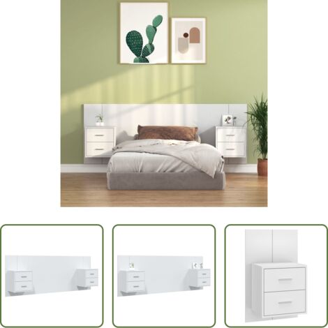 vidaXL Madera contrachapada -  Cabecero de cama con mesitas madera contrachapada blanco