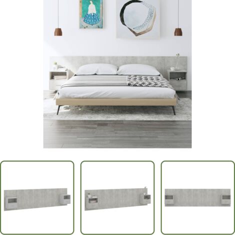 vidaXL Madera contrachapada -  Cabecero de cama con mesitas madera contrachapada gris hormigón