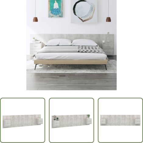 vidaXL Madera contrachapada -  Cabecero de cama y mesitas madera contrachapada gris hormigón