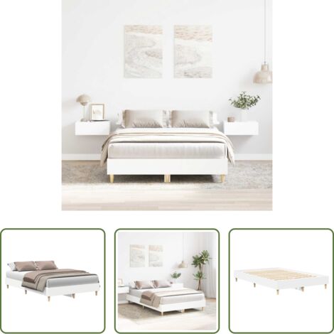 vidaXL Madera contrachapada -  Estructura de cama sin colchón blanca 135x190 cm madera