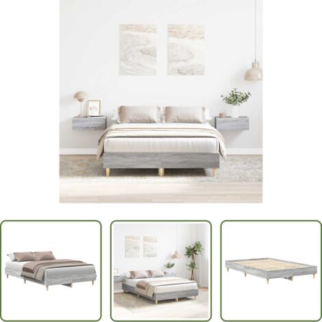vidaXL Madera contrachapada -  Estructura de cama sin colchón gris Sonoma 135x190 cm madera