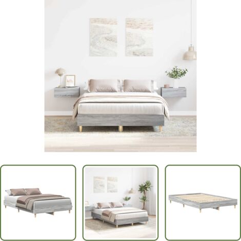 vidaXL Madera contrachapada -  Estructura de cama sin colchón gris Sonoma 140x190 cm madera