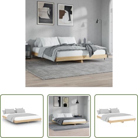 vidaXL Madera contrachapada -  Estructura de cama sin colchón madera roble Sonoma 120x200 cm