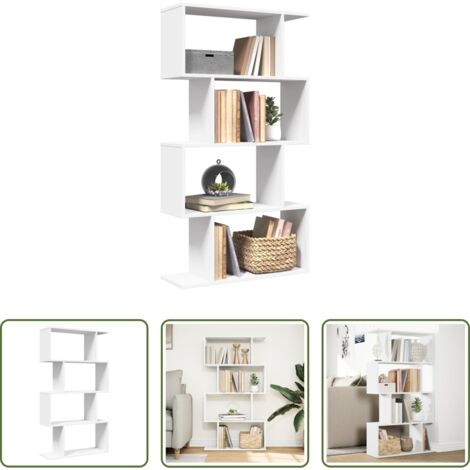 vidaXL Madera contrachapada -  Librería biombo de 4 niveles, blanca, 70 x 24 x 129 cm, madera de ingeniería