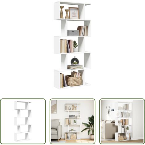 vidaXL Madera contrachapada -  Librería biombo de 5 niveles, blanca, 70 x 24 x 161 cm, madera de ingeniería