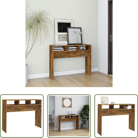 vidaXL Madera contrachapada -  Mesa consola madera contrachapada roble ahumado 105x30x80 cm